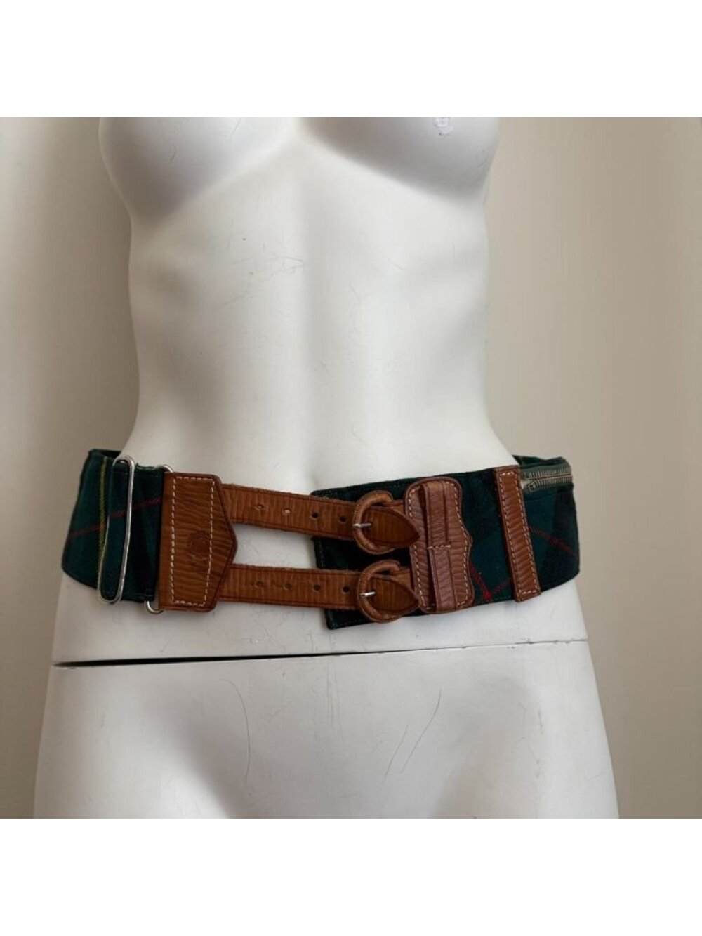 Tartan & Leather Utility Belt — Unlabeled Vintage